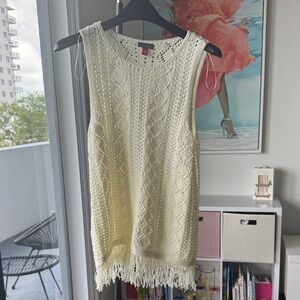 Vince Camuto Cream Crochet Fringe Tank Top